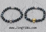 CGB6024 8mm round grade AA blue tiger eye bracelet with leopard head for men