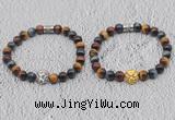 CGB6025 8mm round grade AA colorful tiger eye bracelet with lion head for men