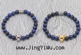 CGB6035 8mm round blue tiger eye bracelet with leopard head for men