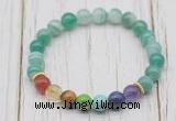 CGB6208 8mm green banded agate 7 chakra beaded mala stretchy bracelets
