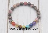 CGB6288 8mm rhodonite 7 chakra beaded mala stretchy bracelets