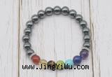 CGB6292 8mm hematite 7 chakra beaded mala stretchy bracelets