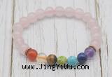 CGB6306 8mm rose quartz 7 chakra beaded mala stretchy bracelets