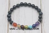 CGB6333 8mm blue tiger eye 7 chakra beaded mala stretchy bracelets