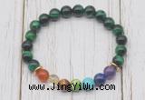 CGB6338 8mm green tiger eye 7 chakra beaded mala stretchy bracelets