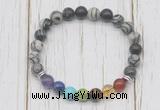 CGB6364 8mm black water jasper 7 chakra beaded mala stretchy bracelets