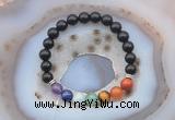 CGB6436 8mm round black obsidian 7 chakra beads bracelet wholesale