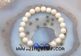 CGB6465 8mm round matte white fossil jasper & lapis lazuli beaded bracelets