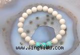 CGB6467 8mm round matte white fossil jasper & sea sediment jasper beaded bracelets