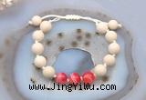 CGB6655 10mm round white fossil jasper & red banded agate adjustable bracelets