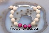 CGB6664 10mm round white fossil jasper & red tiger eye adjustable bracelets