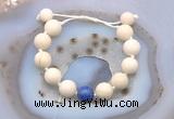 CGB6705 12mm round white fossil jasper & lapis lazuli adjustable bracelets