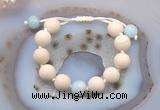 CGB6707 12mm round white fossil jasper & aquamarine adjustable bracelets