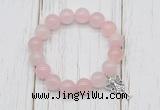 CGB6801 10mm, 12mm rose quartz beaded bracelet with alloy pendant