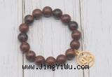 CGB6830 10mm, 12mm mahogany obsidian beaded bracelet with alloy pendant