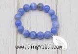 CGB6850 10mm, 12mm blue banded agate beaded bracelet with alloy pendant