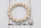 CGB6872 10mm, 12mm white fossil jasper beaded bracelet with alloy pendant