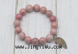 CGB6873 10mm, 12mm pink wooden jasper beaded bracelet with alloy pendant