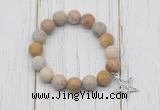 CGB6895 10mm, 12mm matte fossil coral beaded bracelet with alloy pendant