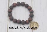 CGB6899 10mm, 12mm matte red tiger eye beaded bracelet with alloy pendant