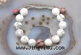 CGB6947 12mm round white howlite & rhodonite adjustable bracelets