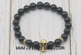 CGB7405 8mm black obsidian bracelet with skull for men or women