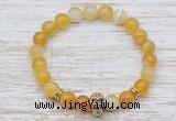 CGB7441 8mm yellow banded agate bracelet with skull for men or women