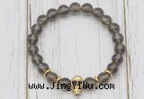 CGB7492 8mm smoky quartz bracelet with skull for men or women