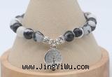 CGB7769 8mm black & white jasper bead with luckly charm bracelets