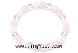 CGB8000 8mm white crystal, white jade & rose quartz beaded stretchy bracelets