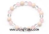 CGB8007 8mm white crystal, rose quartz & white fossil jasper beaded stretchy bracelets