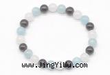 CGB8011 8mm aquamarine, garnet & white jade beaded stretchy bracelets