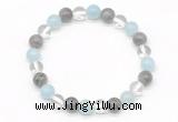 CGB8012 8mm aquamarine, labradorite & white crystal beaded stretchy bracelets