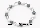 CGB8019 8mm white crystal, white howlite & black labradorite beaded stretchy bracelets