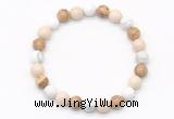 CGB8036 8mm white howlite, white fossil jasper & picture jasper beaded stretchy bracelets