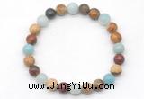 CGB8037 8mm amazonite, picasso jasper & picture jasper beaded stretchy bracelets