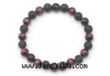 CGB8052 8mm grade AA red tiger eye & matte black agate beaded stretchy bracelets