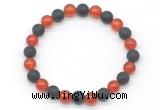 CGB8056 8mm red agate & matte black agate beaded stretchy bracelets