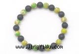 CGB8064 8mm green sea sediment jasper & black lava beaded stretchy bracelets
