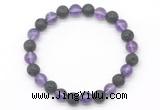 CGB8068 8mm amethyst & black lava beaded stretchy bracelets