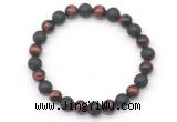 CGB8070 8mm grade AA red tiger eye & black lava beaded stretchy bracelets
