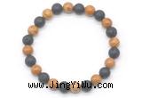 CGB8074 8mm wooden jasper & black lava beaded stretchy bracelets