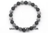 CGB8075 8mm grey picture jasper & black lava beaded stretchy bracelets