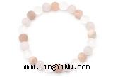 CGB8083 8mm matte white crystal, rose quartz & sunstone beaded stretchy bracelets