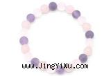 CGB8084 8mm matte white crystal, rose quartz & amethyst beaded stretchy bracelets