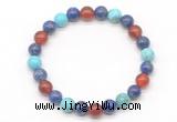 CGB8092 8mm lapis lazuli, blue howlite & red agate beaded stretchy bracelets