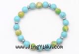 CGB8125 8mm blue howlite, blue sea sediment jasper & hematite power beads bracelet