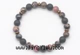 CGB8132 8mm rhodonite, black lava & hematite power beads bracelet