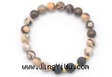 CGB8175 8mm brown zebra jasper & black lava beaded stretchy bracelets