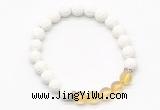 CGB8272 8mm white lava & citrine beaded mala stretchy bracelets